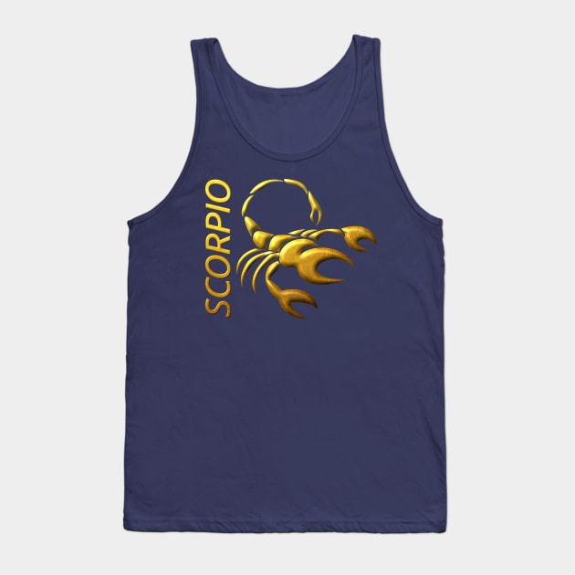 Golden Scorpio Zodiac Sign Relief Stamped In Gold Tank Top by peter2art